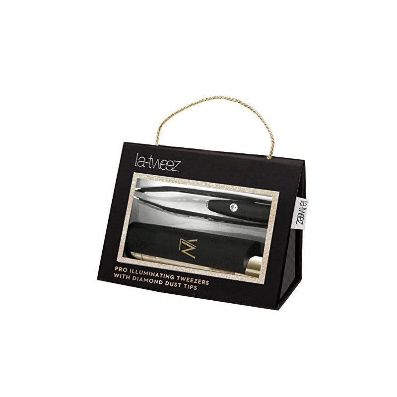 Black PRO Illuminating Tweezers & Mirrored Carry Case with Diamond