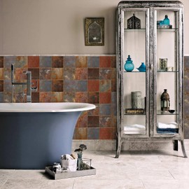 Alwayspon 10Pcs 15cm/6inch Rust Effect Peel & Stick Vinyl Tile Transfer Sticker, 0.6mm Thicken Splashback Fireplace Stairs Tile Sticker for Kitchen Bathroom, 049