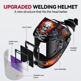 ARCCAPTAIN Large Viewing Screen 3.93"X3.66" Welding Helmet, True Color 1/1/1/1 Solar Power Auto Darkening Welding Hood with 4 Arc Sensor, Wide Shade 4/5-9/9-13 for TIG MIG ARC, Skeleton