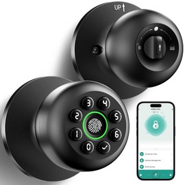 Fingerprint Door Lock, Smart Fingerprint Door Knob with Keypad, Biometric Door knobs with App Control, Auto Lock Door Lock with Code, Keyless Door Knob with Locks for Bedroom, Home,Office-Matte Black