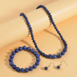 Shop LC Costume Jewelry Sets for Women Lapis Lazuli Choker Beaded Necklace Bead Bracelet Earrings Sets 925 Sterling Silver Fashion Jewelry for Women Size 18" Christmas Gifts