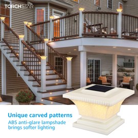 TORCHSTAR Solar Post Lights Outdoor, LED Fence Cap Light Fits 4x4, 5x5, 6x6 Posts Patio Deck Garden Decoration, Soft White, 360° Beam Angle, IP65 Waterproof Creamy White Finish, Pack of 2