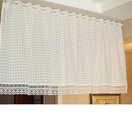 OLizee® Elegant White Lace Kitchen Curtain Sheer Curtain Half Curtain for Window/Door (59"x23.6")