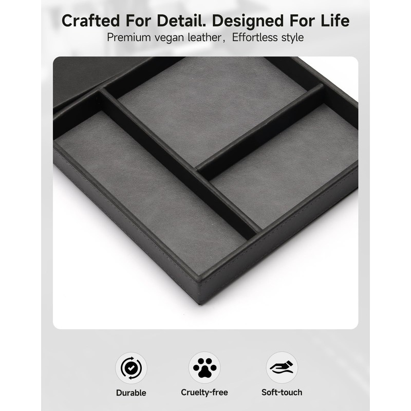 Valet Tray, Built in Wireless Charging Pad, Nightstand Organizer, Two-Toned