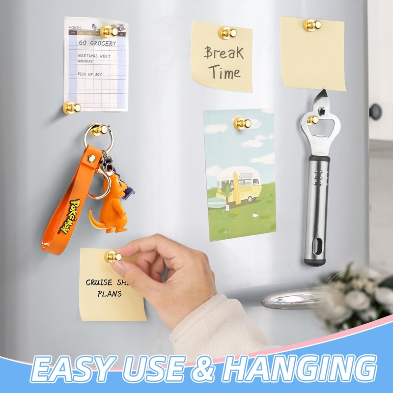VNDUEEY 20 Pcs Refrigerator Magnets, Gold Metal Push Pin Magnets,