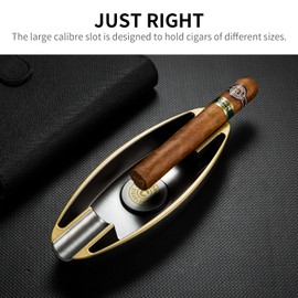 CIGARLOONG Cigar Ashtray Plastic Desktop Cigar Holder Holds 2 Cigars Simple Ash Tray (Gold)