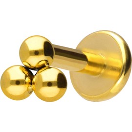 PIERCINGLINE Titanium Labret Stud Internal Thread | 3 Balls | Piercing Ear Lip Nose | Choice of Colours and Sizes, Titanium