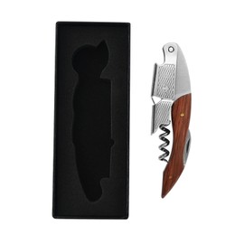 Premium Stainless Steel & Rosewood Waiter's Corkscrew, Professional Waiter's Corkscrew for Wine Bottles, 3-in-1 Wine Opener, Robust, Robust Stainless Steel, Real Wood Handle with Foil Cutter