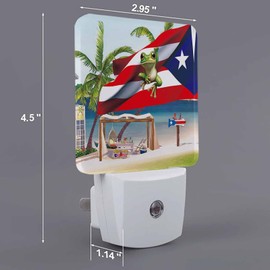 4th of July Night Lights Auto Sensor Puerto Rico Flag Plug-in LED Nightlights Dusk to Dawn for Living Room, Bedroom, Bathroom, Hallway, Stairways Independence Day Decor, Frog Coco Tree Beach