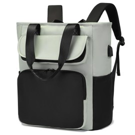 LUNLOPIK Laptop Backpack Womens Convertible Daypack, Work Travel Backpack with USB Charging Port, College Bookbag Computer Bag Fits 15.6 Inch Laptop, Light Green Black