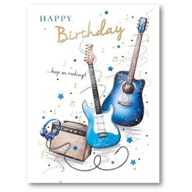Noel Tatt Male Birthday Card - General Card for Men/Boys - Keep on Rocking Electric Guitar - Eco-Friendly and Recyclable