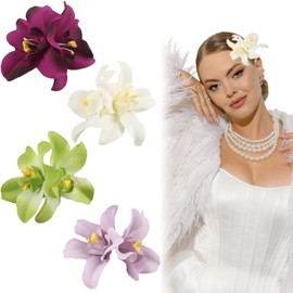Flower Hair Clips Bohemian style Artificial Tropical Double-petaled orchid Hair Accessories for Woman Girl Beach Vacations travel (White)