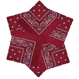 MDSTYLE 6 PCS 100% Cotton Bandanas 22” x 22" for Men & Women Paisley Handkerchief Headband Scarf Bandana (Burgundy)
