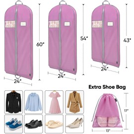 BALEINE 1PK Heavy Duty Garment Bag with Shoe Storage Travel Bag for Dresses, Suit, Coats Travel Essential (43", Pink)