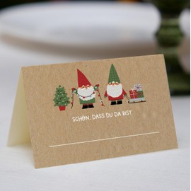 25 Place Cards Christmas Gnome - Place Cards to Write on Yourself with Text "Schön, dass du da bist" for Advent Season as Decoration Table