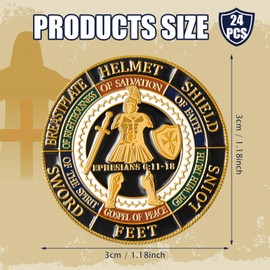 Landical 24 Pcs Put on the Whole Armour of God Lapel Pins 1.18 Inch Gold Religious Brooches Christian Pins Cross Pins Bulk for Men Women