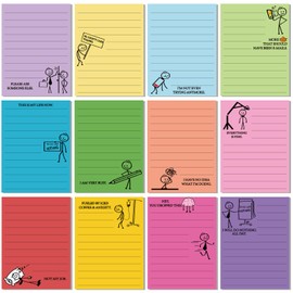 Saypacck 12 Pcs Funny Sticky Notes for Work 4x3 Inches Sarcastic Self Adhesive Notepads Novelty Memo Note Pads for Office Coworker Gifts Employee Appreciation Supplies(Stick Man)