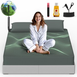 Reaks Grounding Sheets Queen Size, 95% Cotton + 5% Pure Silver Fiber, Fitted Bed Sheet with Deep Pocket Up to 15'', Earthing Mattress Pad with Grounding Cord
