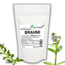 Nutrics® BACOPA MONNIERI 450mg x 90 V Capsules BRAHMI BRAMMI - 100% Pure - No fillers Binders or Bulking Agents (90)