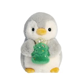 Aurora, 99361, PomPom Penguin w/Xmas Tree 8In, Soft Toy, white and grey