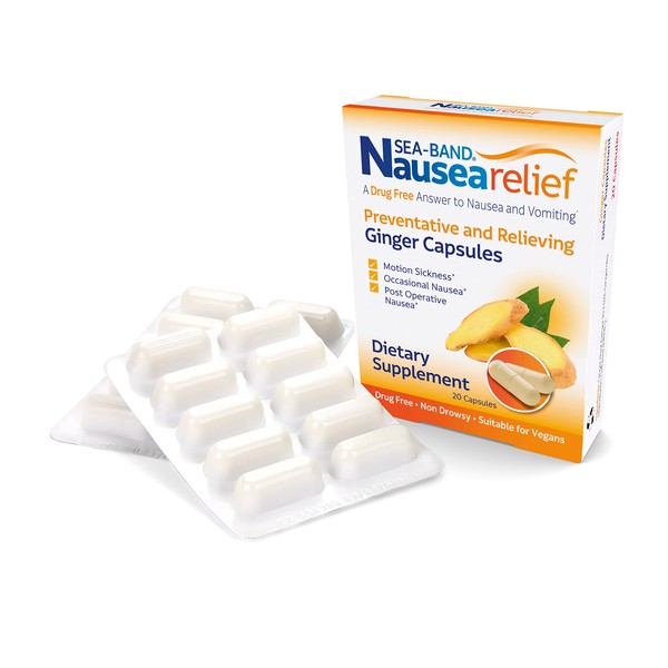 Sea-Band Anti-Nausea Ginger Capsules for Motion Sickness and Nausea Relief