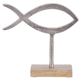 Brandsseller Decorative Stand Fish Approx. 18 x 16.5 x 5 cm on Mango Wood Base / Aluminium Wood