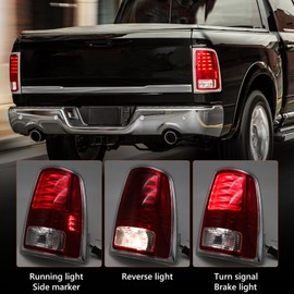 FIONE - FOR Dodge Ram 1500 Tail Lights Assembly 2013-2018,2500 & 3500 Tail Light 2014-2018 New Upgrade LED Rear Light with Bulbs, Clear&Red Lens Chrome Passenger Right Side 68093078AC CH2801203
