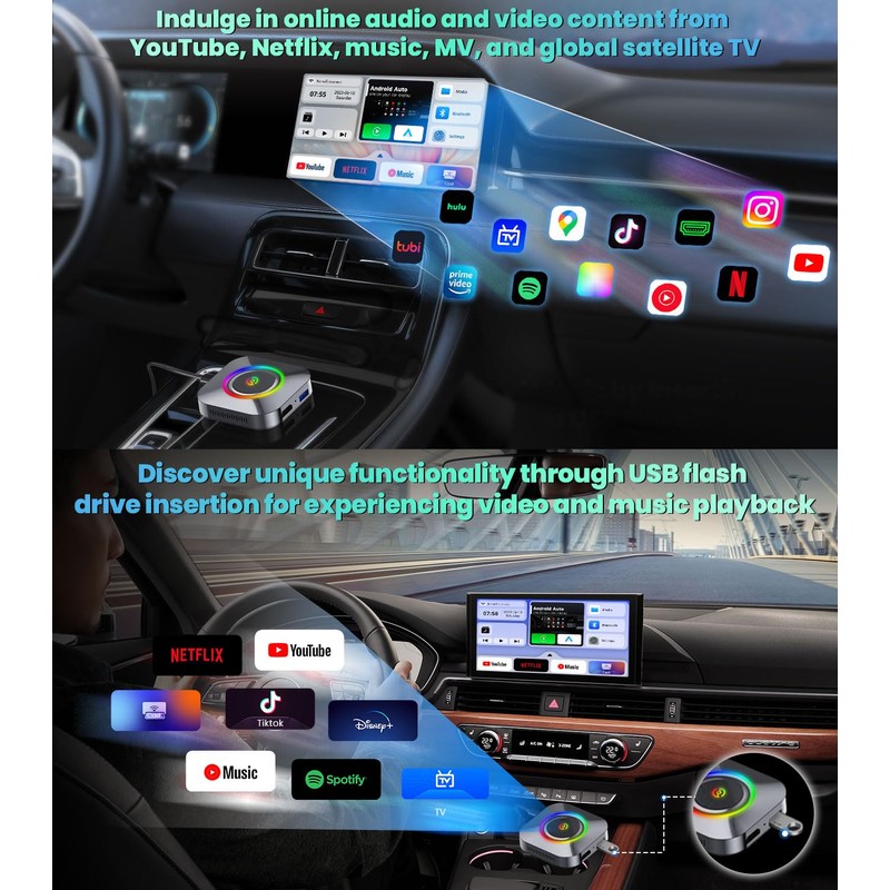 CarPlay Magic Ai Box 2.0, Wireless CarPlay Adapter Streaming Supports