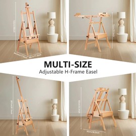 YOKUGO Large Painting Easel with Storage Drawer, Foldable & Adjustable H-Frame Studio Easel for Kids, Adults, Beech Wood Table Art Painting Holder & Floor Artist Stand, Natural
