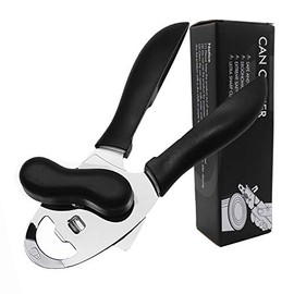 T&F Can opener, safety stainless steel, smooth edge, manual can opener, lid opener, bottle opener with non-slip handle and ergonomic knob