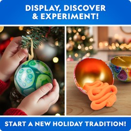 Blue Marble Science Surprise Christmas Ornaments – 4 Ornaments with Holiday Science Experiments Inside - Bouncy Ball, Instant Snow, Bouncing Putty & Hydrophobic Sand, Learning Guide & Instructions