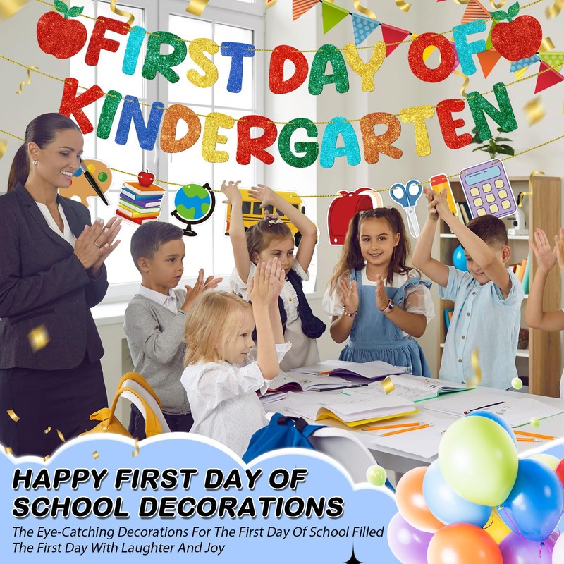 Fulmoon First Day of Kindergarten Banner Glitter Back to School