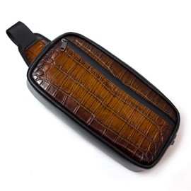 INDIEee Crocodile Embossed Phantom Leather Smart Body Bag, Waist Bag, Popular, Stylish, Crocodile, Men's Genuine Leather Case, Simple, Brand, Present, Attractive Bag, yellow