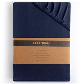 DecoKing Fitted Sheet Super King 100% Combed Cotton Soft Jersey Bed Sheet 160x200-180x200 cm Navy Blue Amber