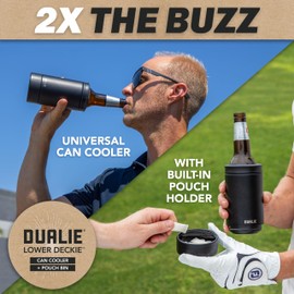 DUALIE Lower Deckie - Insulated 12 oz Can Cooler with Pouch Container - Universal Drink Holder with Built-in Pouch Bin - Black