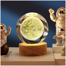 3D Moon Crystal Ball Night Light Ball Projection Lamp Planet Model,3D Crystal Ball with Led Wooden Base for Christmas Thanksgiving Birthday, Home Room Decor LED Night - USB Powered