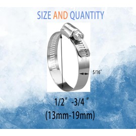 AOPANDA 15 Pack Stainless Steel Hose Clamp Adjustable 1/2'' - 3/4'' (13-19mm) Worm Gear Hose Clamp, Metal Fuel Line Pipe Clamp for Plumbing, Automotive And Mechanical Application