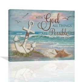 ZHONGH Nautical Anchor Wall Art Coastal Decor Beach Painting Bible Scripture Motivational Quotes Pictures Canvas Prints Christian Gifts Artwork for Home Office Dining Room Living Bathroom 20''x16''