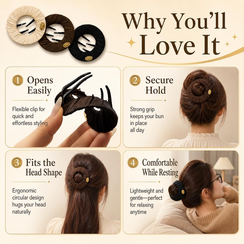 3 Pcs Flat Hair Clips for Women, Soft Non-irritating Round