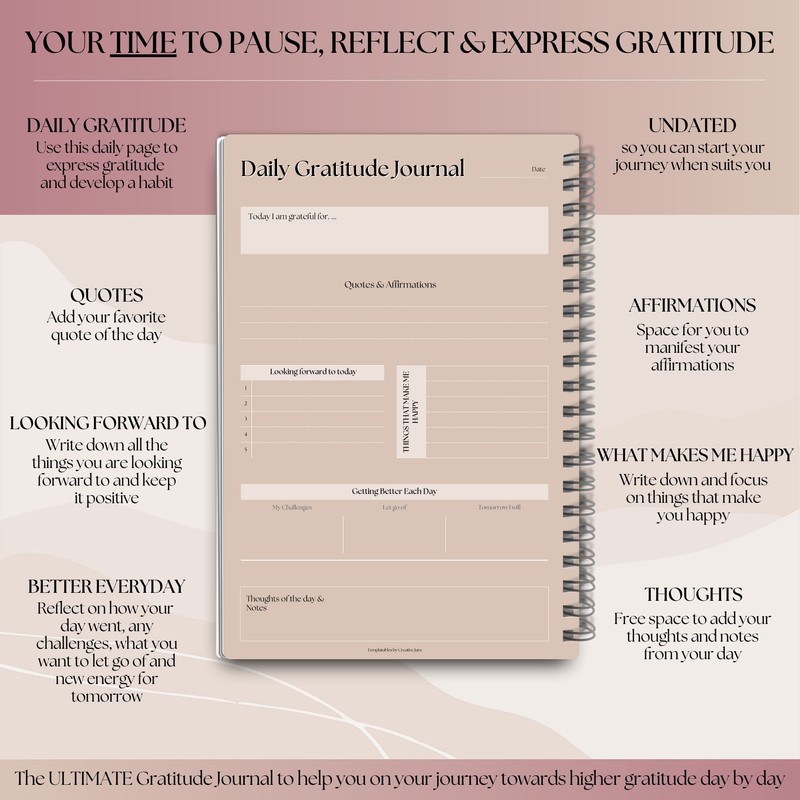 Gratitude & Mindfulness Journal | 90 Day Gratitude Template, Self
