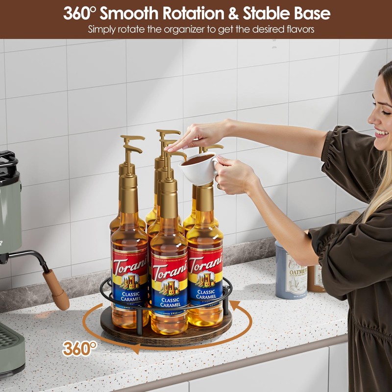 Nuovoware 7 Bottles Rotating Coffee Syrup Rack, Coffee Syrup Rack