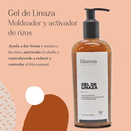 Bizenza - Gel Fijador de Linaza para Cabello - Activador de Rizos, Combate el Encrespamiento, Fortalece e Hidrata el Cabello - 250 ml