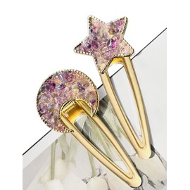 Kawaii Crystal Star Hair Clips Moon Hair Barrettes Gold Metal Hair Clips for Women Alligator Clips for Hair Star Hairclips Moon Hair Clip Emo Scene Cutecore Celestial Hair Clips Accessories (Purple)