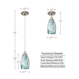 karyfine Mini Pendant Lights Kitchen Island Light Brown Glass Lamp Shade Hand Blown Glass Pendant Light with Brush Nickel Finish Adjustable Cord for Kitchen Over Sink (Green Marble-1Packs)