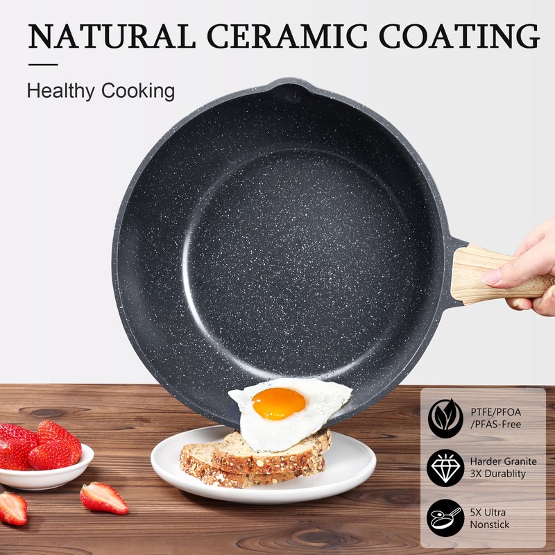 GiPP Ceramic Nonstick Deep Frying Pan Skillet, 12" Saute Pan