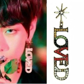 Kpop BTS Singularity V Kim Taehyung Crystal Loved Letter Earrings Inspired - 1 pair