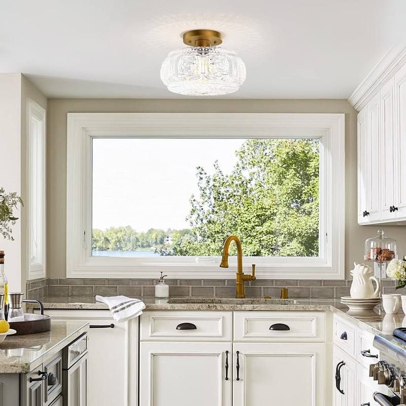 OYKYOHEI Semi Flush Mount Ceiling Light, Upgraded Larger Gold Glass