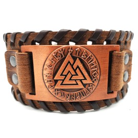 AB Viking Crafts Vikings Viking Bracelet Valknut Wotan Knot Leather Metal Brown Copper, Leather