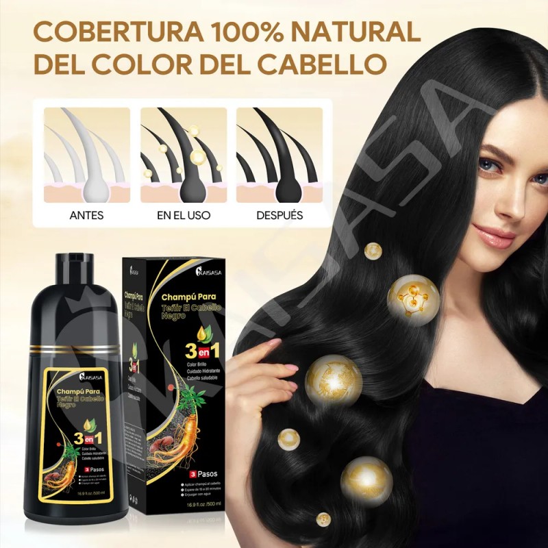 Kaisasa Shampoo Con Tinte Cubre Canas Natural Jengibre Negro