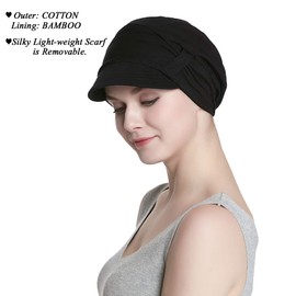 Alnorm Cap and Scarf Set for Women Newsboy Cap Black